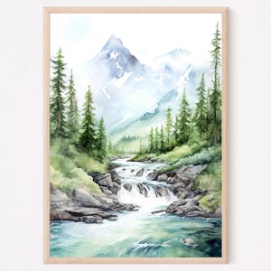 ALASKA Watercolor Painting Art Print, Travel Poster Print, Mountain River Wall Art, Home Decor Gift, Gifts For Her, Gifts For Him