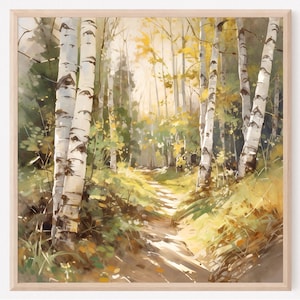 Watercolor birch tree forest painting art print