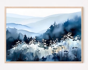 Blue Ridge Mountains Watercolor North Carolina Landscape Wildflowers Painting Art Print Appalachian Highlands Artwork Nature Wall Art
