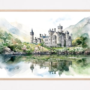 Irlandia Opactwo Kylemore Hrabstwo Connemara Galway Malarstwo akwarelowe Wydruk artystyczny