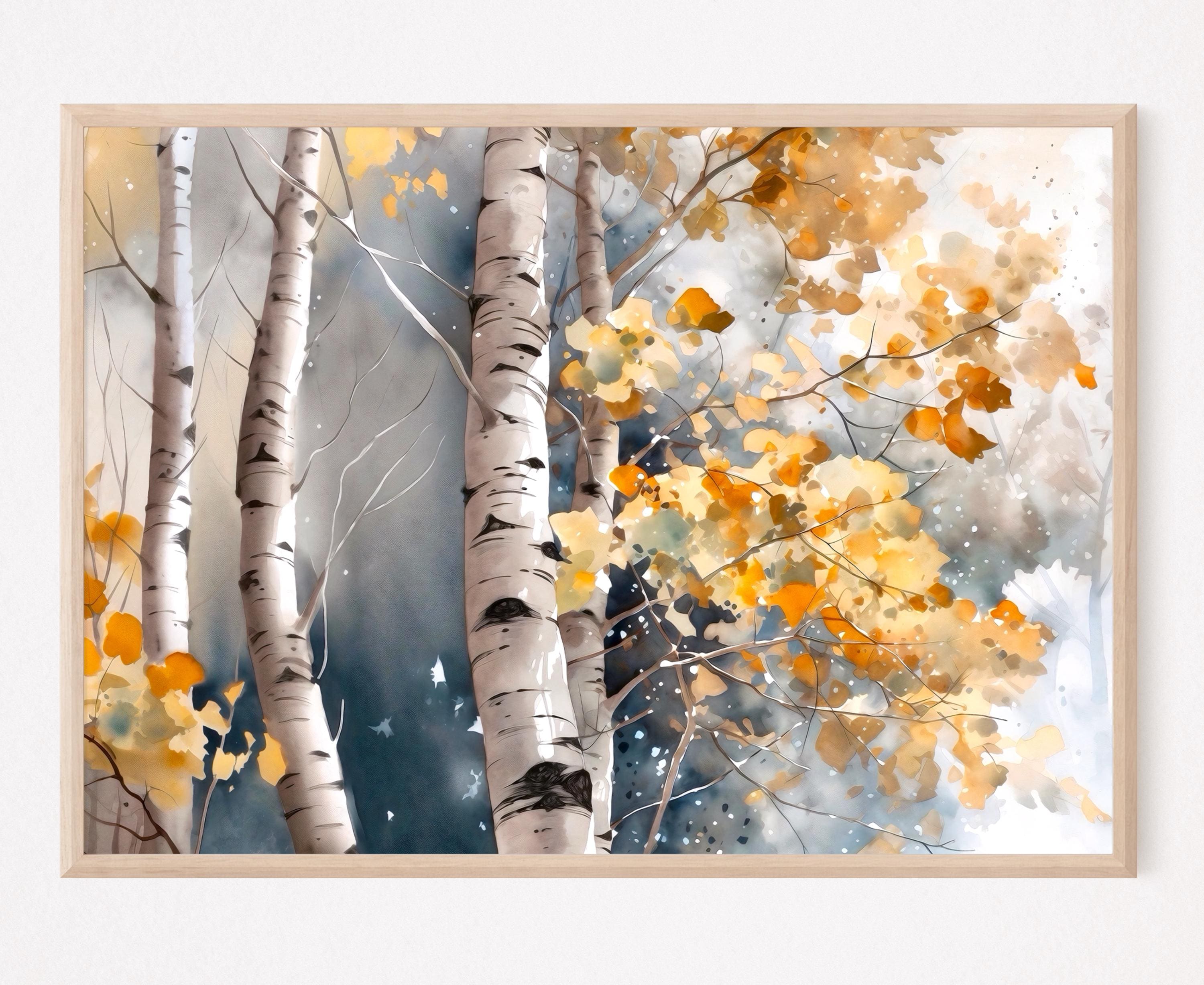 Aspen Tree Wall Art, Aspen Tree Watercolor Painting Art Print, Birth ...
