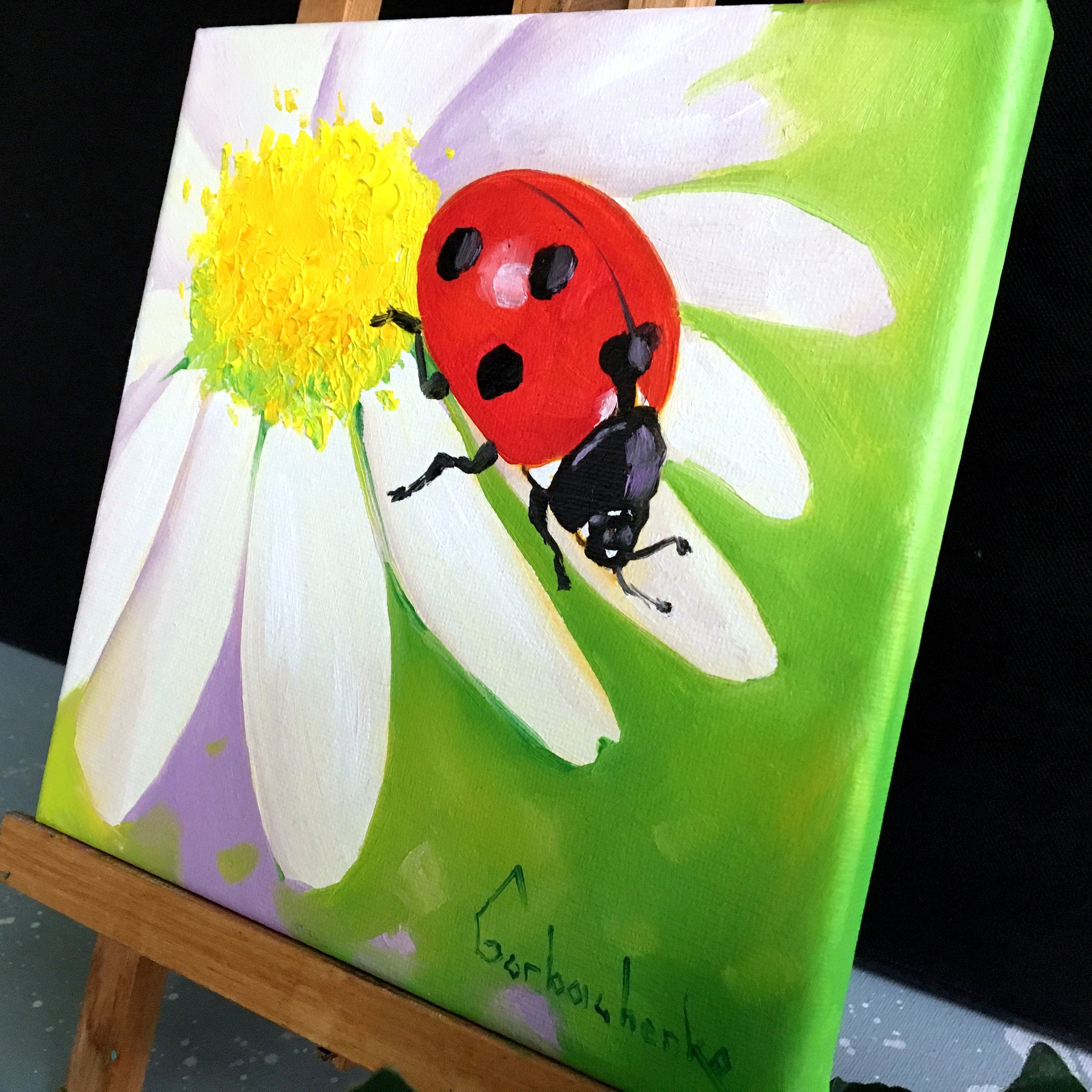 Ladybug Oil Painting Canvas Daisy Original Art Insect Flower Etsy