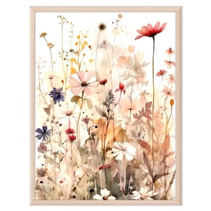 Wildflowers Watercolor Painting Meadow Art Print Floral Poster Flowers Artwork Neutral Floral Wall Art Home Decor Gift