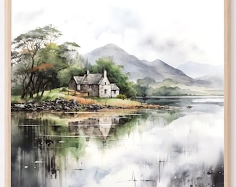 Irish Cottage Landscape Print – Rustic Ireland Wall Art, Countryside Home Decor Gift