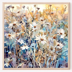 Wildflowers Watercolor Painting Meadow Art Print Floral Poster Flowers Artwork Neutral Floral Wall Art Home Decor Gift