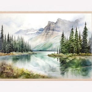 Banff National Park Canada Travel Watercolor Painting Art Print, Large Mountain Landscape Poster, Travel Print, Mountain Wall Art