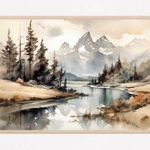 Grand Teton Druck, Berglandschaft, Aquarell Wandkunst, Bergwanddekor, Grand Tetons Kunst, Bauernhausdekor, Nationalpark Druck. GT