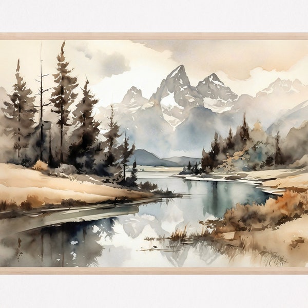 Grand Teton Druck, Berglandschaft, Aquarell Wandkunst, Berg Wanddekoration, Grand Tetons Kunst, Bauernhaus Dekor, Nationalpark Druck. G.T