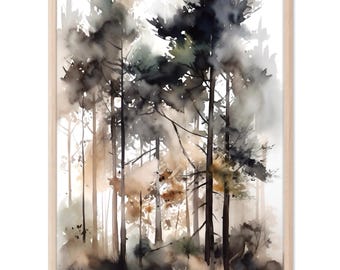 Pine Forest Print, Pine Tree Painting, Nature Wall Decor, Landscape Painting, Woodland Wall Print, Home Decor Gift Art