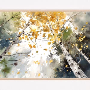 Birch tree painting, aspen tree print, autumn aspen wall art, aspen forest art, watercolor aspen, watercolor print, autumn birches print