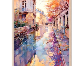 Impresión artística de acuarela de una calle de París, Francia, regalo de viaje, póster de Europa