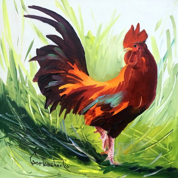 Gourmet Rooster Original Oil Painting by Tetiana ,Room Decor, Kitchen Decor, Farmhouse decor