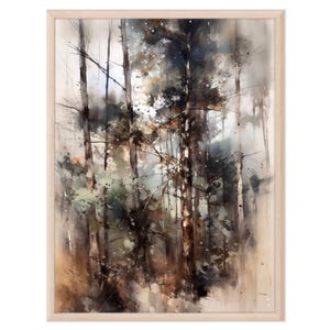 Kiefernwald Aquarell Druck Nebelwald Malerei Immergrüne Bäume Poster Waldlandschaft Neutral Grün Wand Kunst Hochzeit Geschenkidee