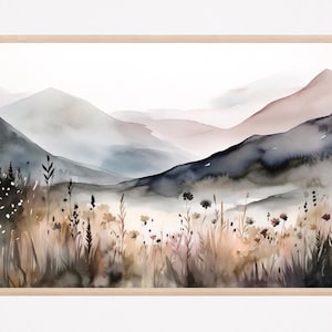 Meadow print watercolor landscape wildflowers painting highlands artwork nature wall art  minimalist home decor gift
