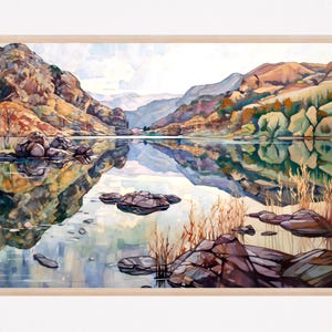 Loch Morar lake print, Highlands in the British Isles watercolor painting poster, Scotland travel wall art