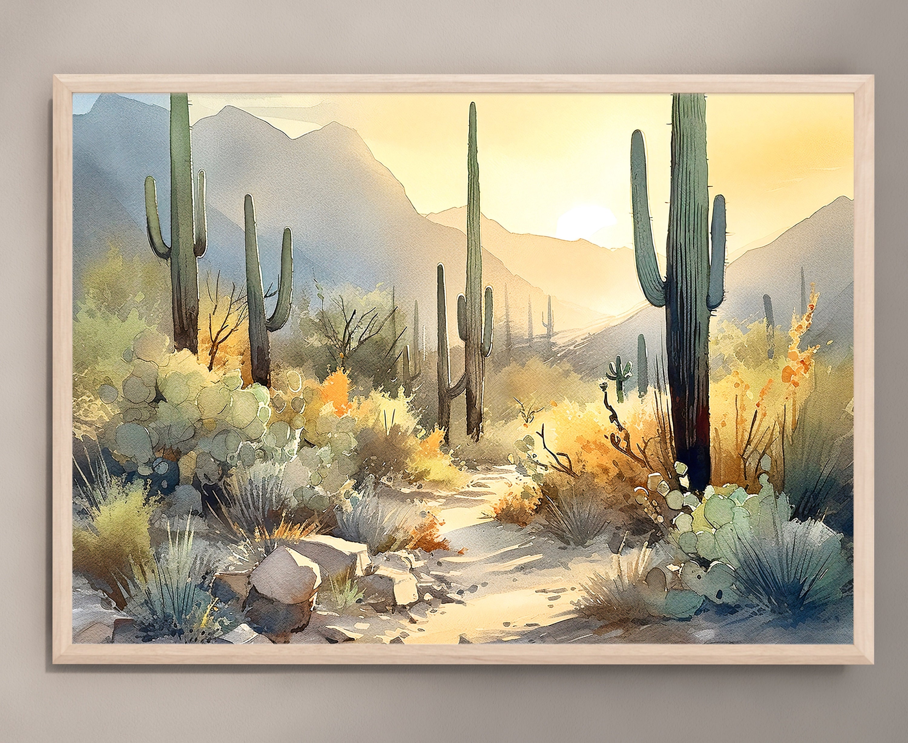 Saguaro National Park Watercolor Print Desert Cactus Wall Art Southwest ...