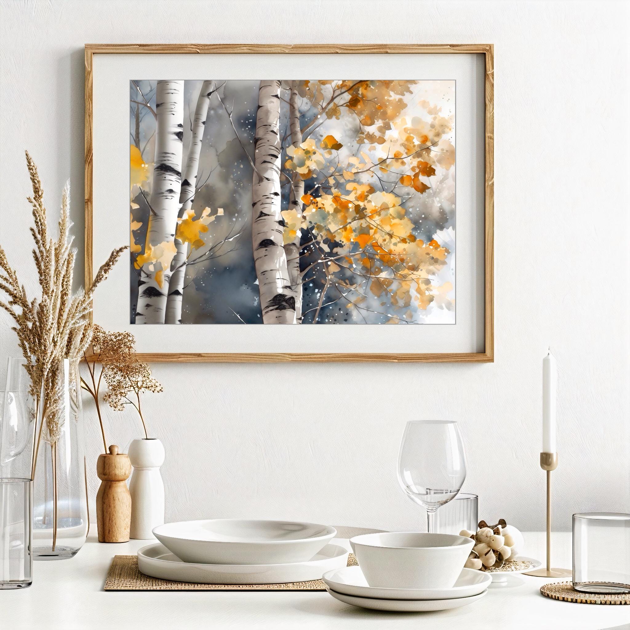 Autumn Birch Trees Art Print, Tree Watercolor Painting, Landscape ...