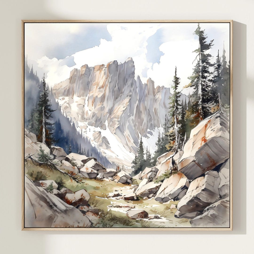 Rocky Mountain Wall Art Print, Colorado Watercolor Landscape, National ...