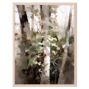 Birch tree trunks watercolor painting print forest wall decor nature landscape home decor gift art