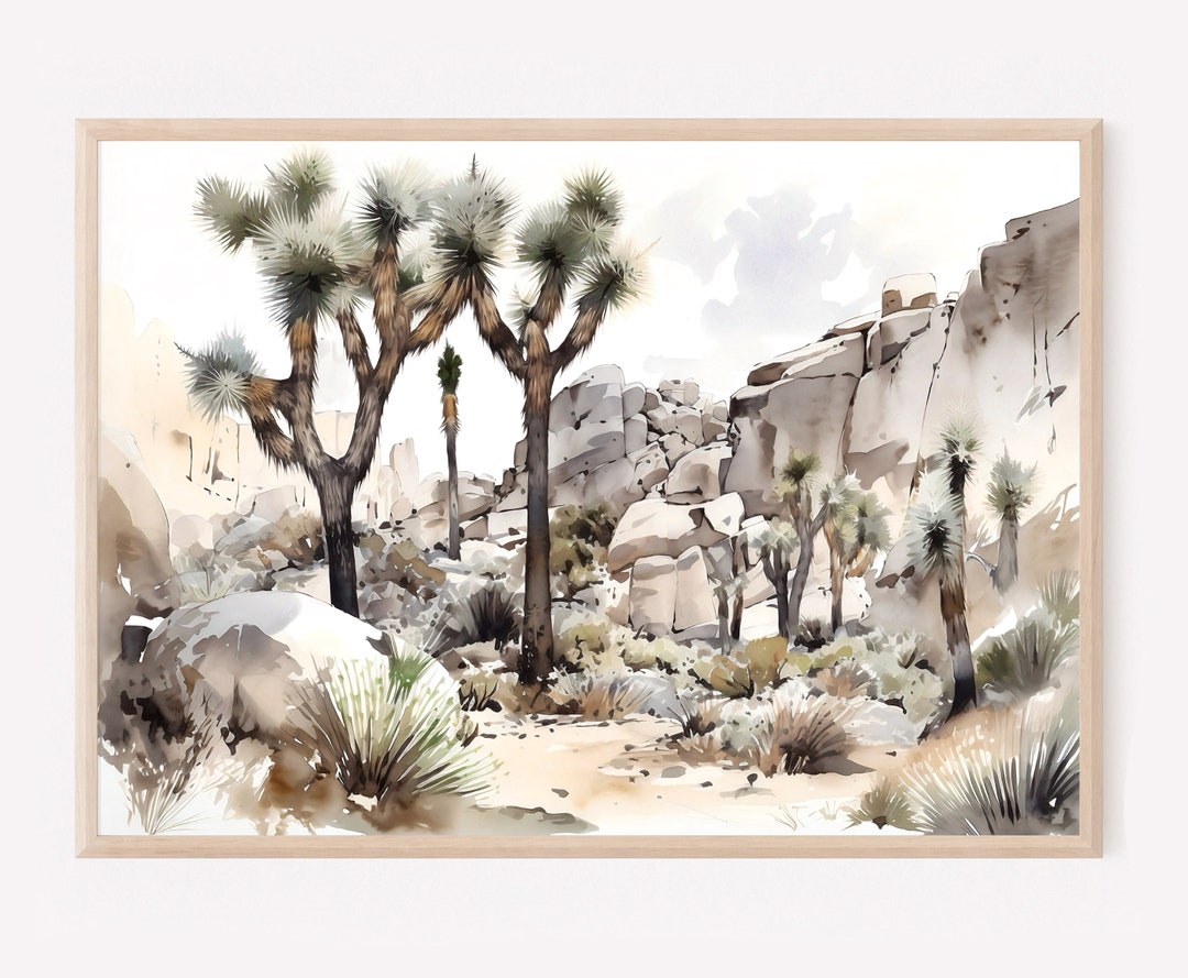 Joshua Tree National Park Art Print, Desert Watercolor Painting, Scenic ...