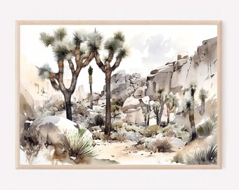 Joshua Tree National Park Art Print, Desert Watercolor Painting, Scenic Travel Wall Art for Home Decor