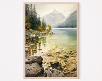 Glacier National Park Wall Art, Glacier Print, Glacier National Park Watercolor Painting, Lake McDonald Print, Montana Wall Art