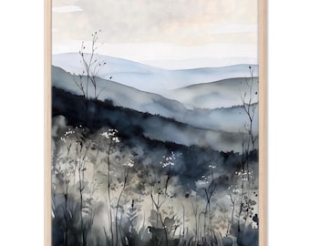 Blue Ridge Mountains Watercolor North Carolina Landscape Wildflowers Painting Art Print Appalachian Highlands Artwork Nature Wall Art Poster
