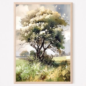 Oak tree watercolor painting art print home decor gift ideas