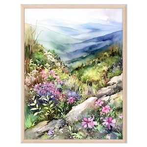 NC Mountain Landscape Painting - Wildflower Art Print - Blue Ridge Parkway Wall Hanging - Nature Lover Gift