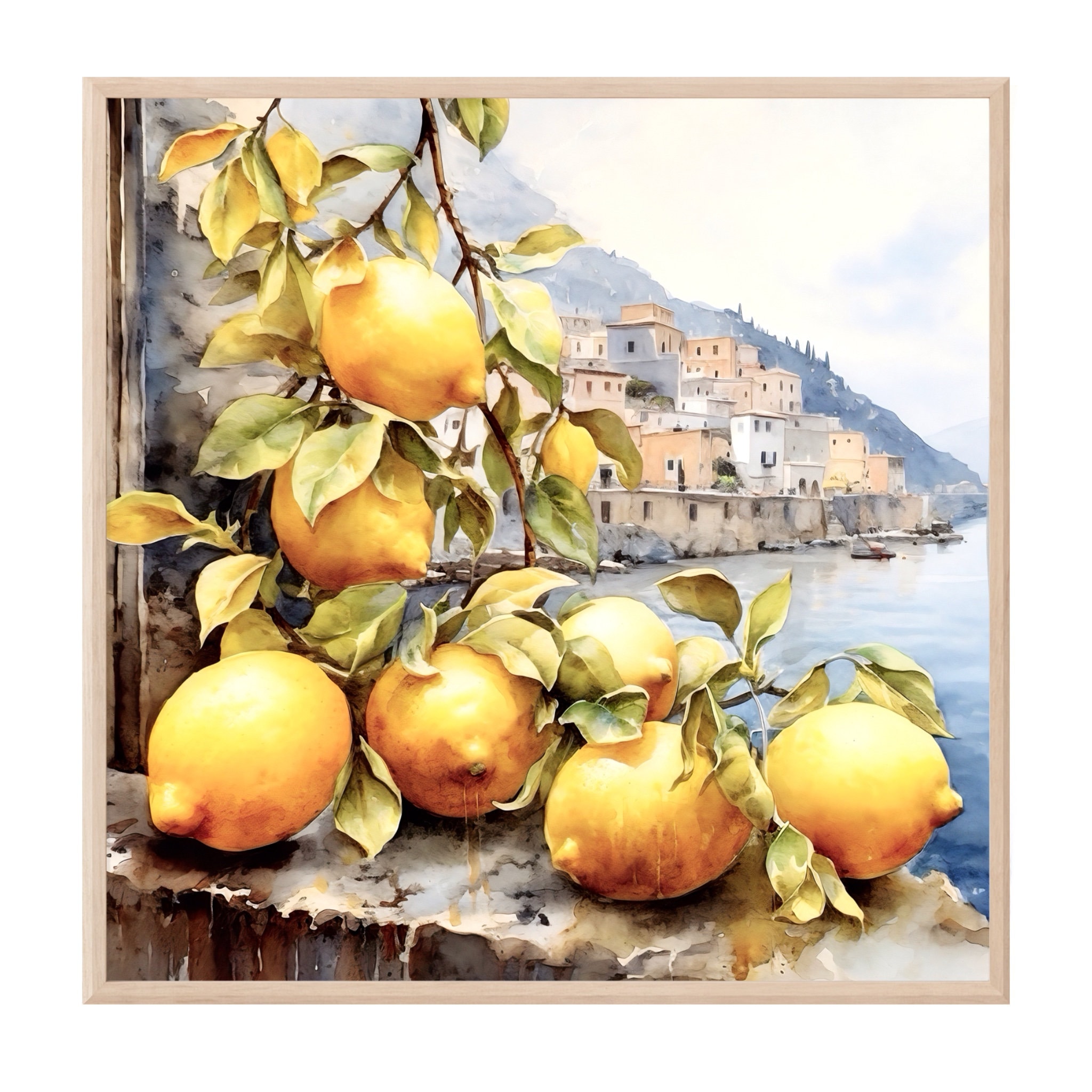 ポジターノ、アマルフィ海岸のアートプリント、イタリアの水彩画、旅行