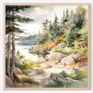Acadia National Park Square Travel Print Wall Art Watercolor Wall Hanging Home Décor Gift Art Lovers National Park Painting