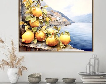 ポジターノ、アマルフィ海岸のアートプリント、イタリアの水彩画、旅行