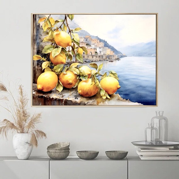 ポジターノ、アマルフィ海岸のアートプリント、イタリアの水彩画、旅行
