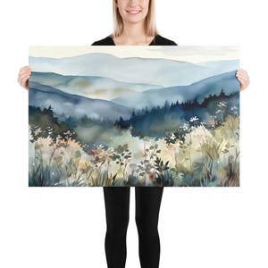 Blue Ridge Mountains Watercolor North Carolina Landscape Wildflowers Painting Art Print Appalachian Highlands Artwork Nature Wall Art