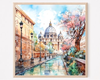 Vatican City Travel Print Wall Art Italy Wall Hanging Home Decoration Watercolor Vatican City Gift Art Lovers Wall Art Prints