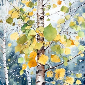 Aspen tree art print, Giclee botanical watercolor painting, Aspen leaf art, Aspen tree wall art, Home decor gift