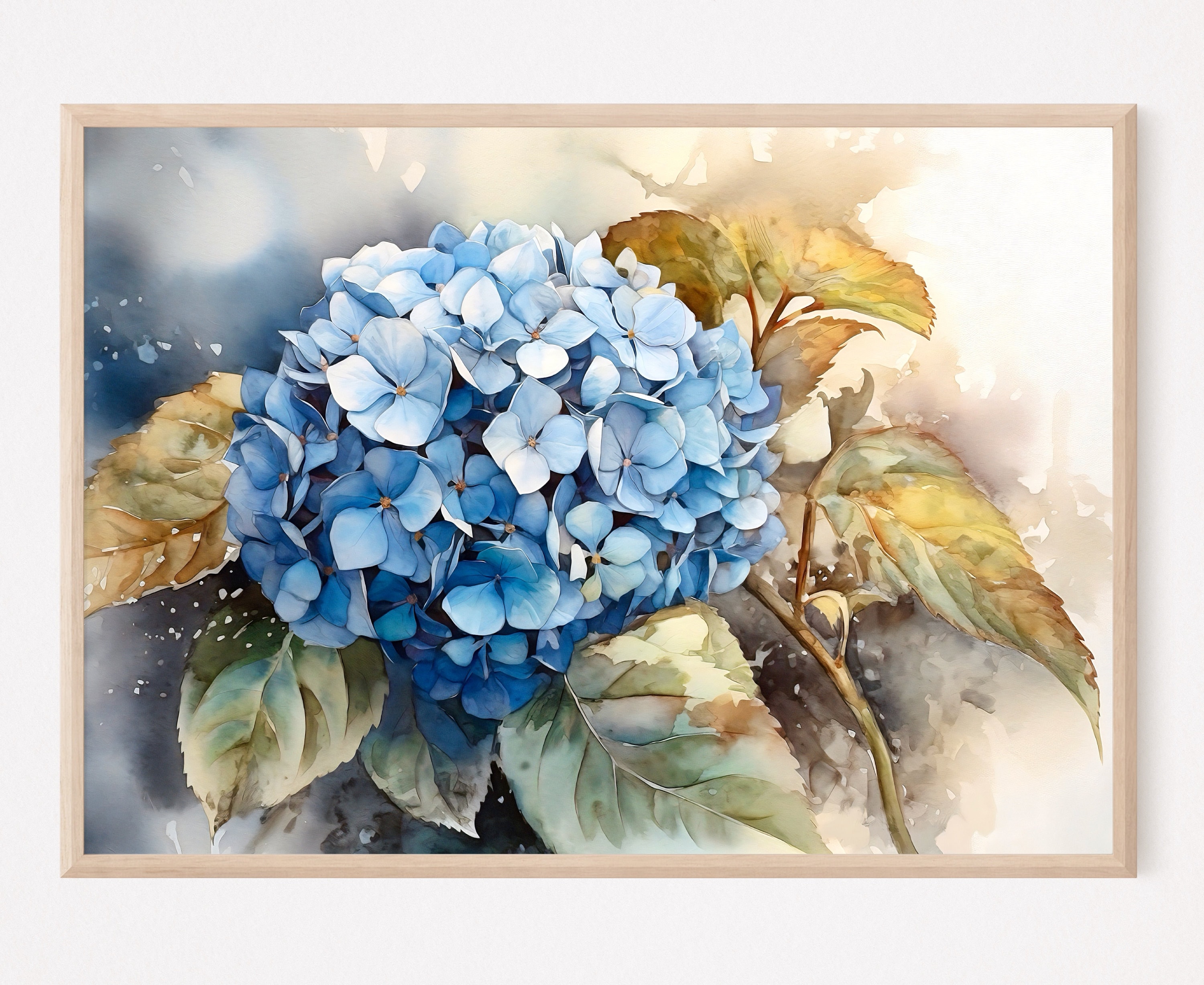 Hydrangea Flower Art Print – Watercolor Botanical Wall Decor, Blue ...