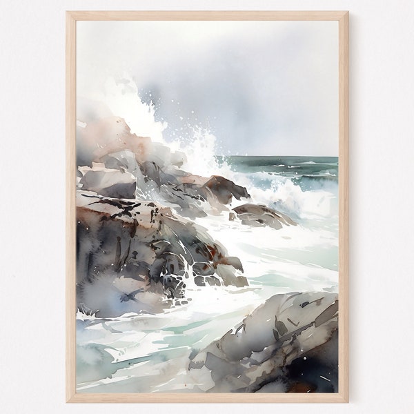 Coastal Art Print, Large Wall Art, Beach Watercolor Painting, Ocean Landscape, Coastal Artwork, Home Decor Gift Art