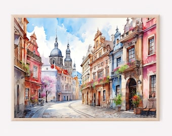 Prague Watercolor Painting Travel Print Wall Art Prague Wall Hanging Home Décor Prague Gift Art Lovers Czech Republic Artwork