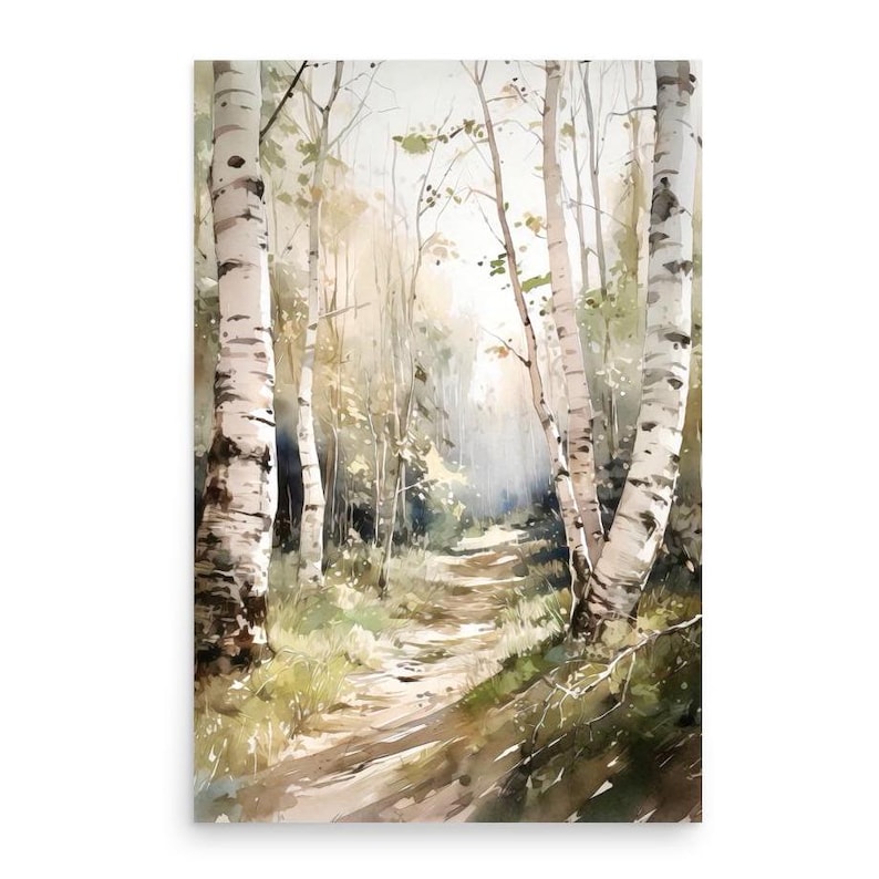 Birch woods art print, Watercolor birch tree painting, Landscape wall art, Home Decor Gift Art