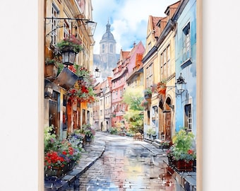 Prague Watercolor Painting Travel Print Wall Art Prague Wall Hanging Home Décor Prague Gift Art Lovers Czech Republic Artwork