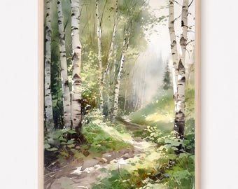 Watercolor birch tree painting art print