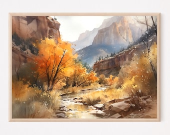 Zion Watercolor Painting National Park Poster Travel Watercolor National Park Zion Utah Print Living Room Art Wall Art Home Decor Gift