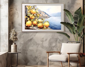 ポジターノ、アマルフィ海岸のアートプリント、イタリアの水彩画、旅行