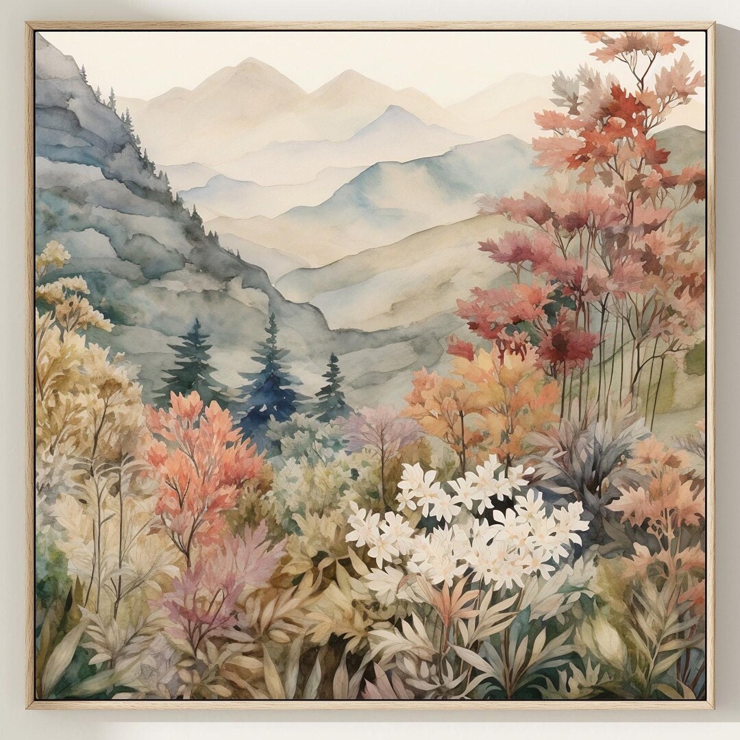Autumn Forest Art Print Mountain Painting Fall Tree Wall Art Watercolor ...