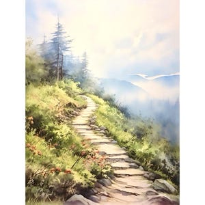 Appalachian Trail Aquarell Malerei Blue Ridge Mountain Aquarell Druck Wandern Wand Kunst Evergreen Kunstwerk Landschaft Druck Home Decor Geschenk