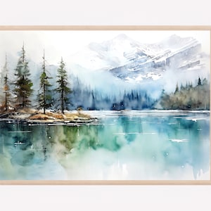 Majestic Banff National Park Art Print, Original Watercolor Painting, Canadian Rockies Travel Poster, Serene Lake Wall Decor, Unique Gift