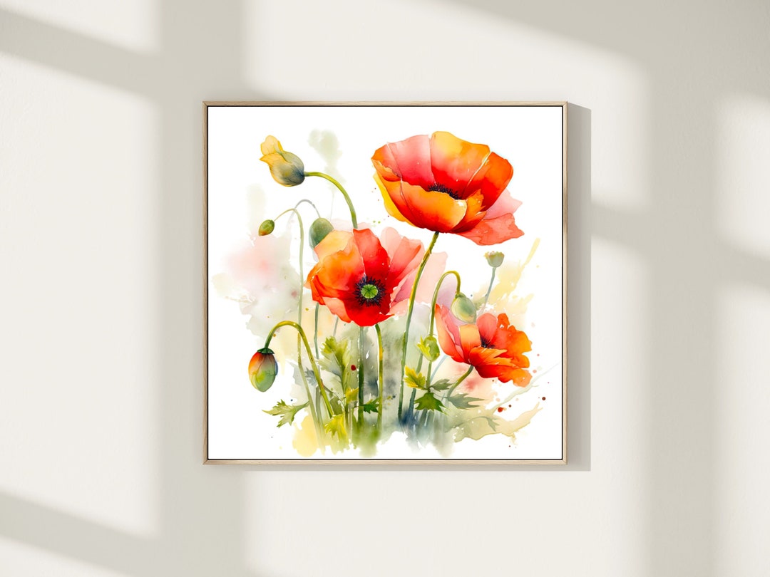 Watercolor Poppy Flowers Art Print Red Wildflower Floral Wall Art White ...