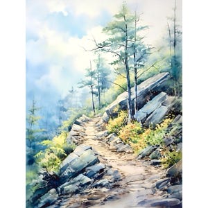 Appalachian Trail Aquarell Malerei Blue Ridge Mountain Aquarell Druck Wandern Wand Kunst Evergreen Kunstwerk Landschaft Druck Home Decor Geschenk