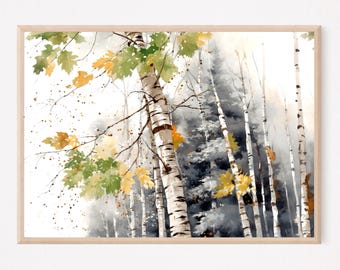 Birch Trees Fine Art Print, Tree Watercolor Painting, Landscape Nature Wall Decor, Forest Wall Print, Nature Print, Woodland Wall Art Gift